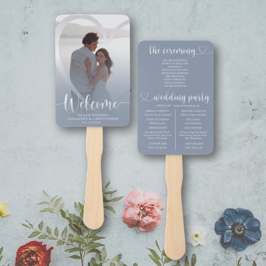 Éventail Programme de mariage moderne poussiéreux bleu et a