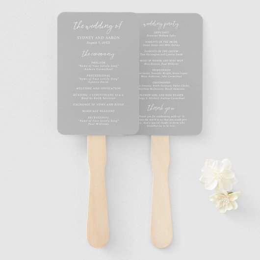Éventail Programme de mariage moderne Sydney Gray (Devant et derrière)