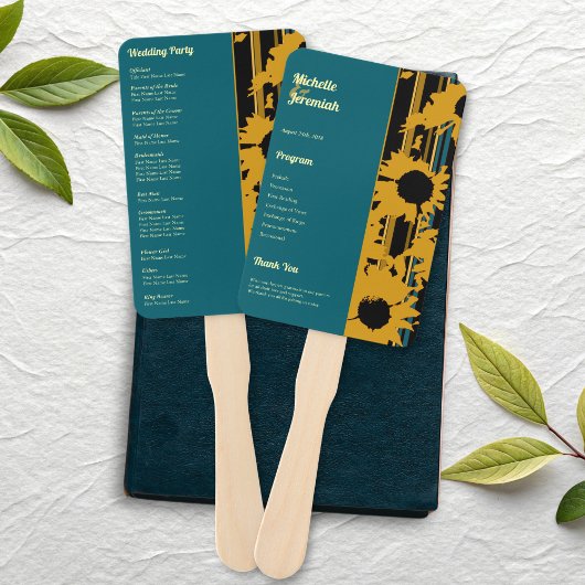 Éventail Programme de mariage moderne tournesol sarcelle or