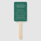 Éventail Programme de mariage moderne vert émeraude simple (Dos)