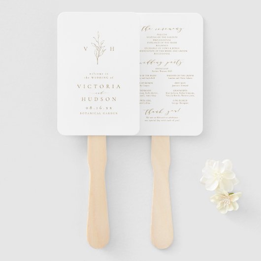 Éventail Programme de mariage monogramme botanique simple e (Devant et derrière)