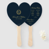 Éventail Programme de mariage Monogramme dans un cœur bleu (Devant et derrière)