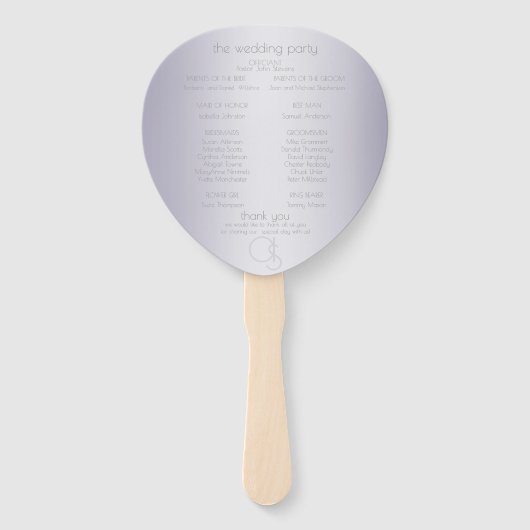 Éventail Programme de mariage | Monogramme de bandes d'arge (Dos)