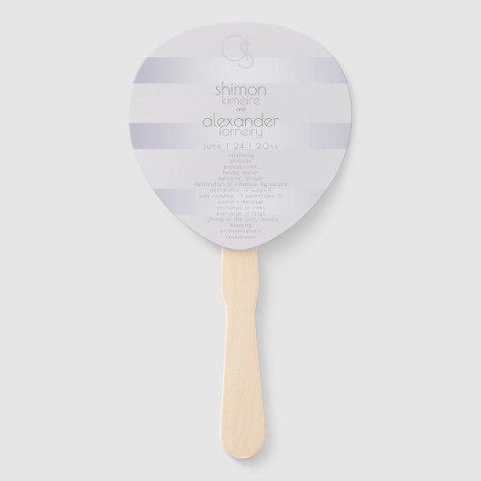 Éventail Programme de mariage | Monogramme de bandes d'arge (Devant)