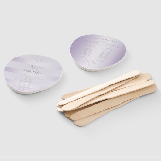 Éventail Programme de mariage | Monogramme Lilac Shimmer St (Non-assemblé)