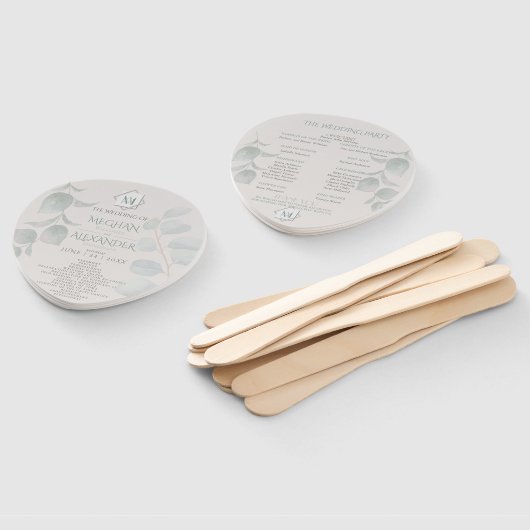 Éventail Programme de mariage | Monogramme moderne Plage gé (Non-assemblé)