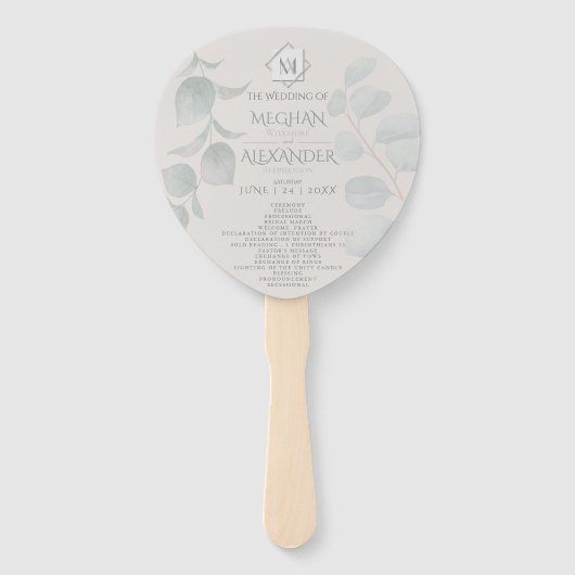 Éventail Programme de mariage | Monogramme moderne Plage gé (Devant)