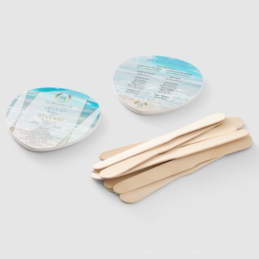 Éventail Programme de mariage | Monogramme moderne Plage gé (Non-assemblé)
