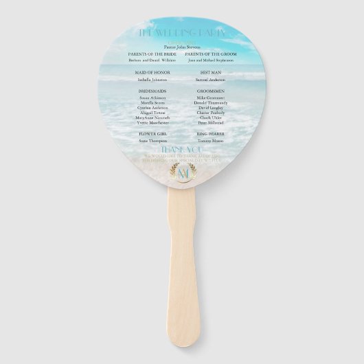 Éventail Programme de mariage | Monogramme moderne Plage gé (Dos)