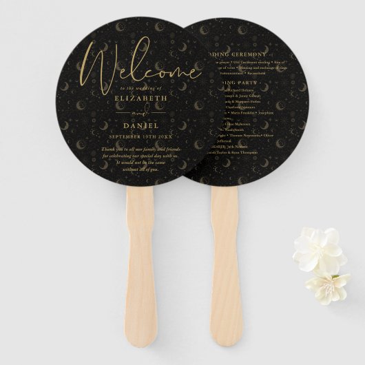 Éventail Programme de mariage mystique céleste élégant Cœur (Devant et derrière)