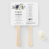 Éventail Programme de mariage Navy Bleu Poussiéreux & Rose (Devant et derrière)
