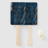 Éventail Programme de mariage Navy Blue Gold Agate Script (Devant et derrière)