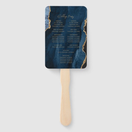 Éventail Programme de mariage Navy Blue Gold Agate Script (Dos)