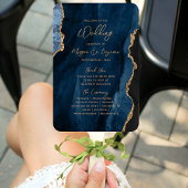 Éventail Programme de mariage Navy Blue Gold Agate Script