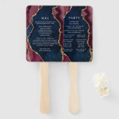 Éventail Programme de mariage Navy, Bourgogne & Agate dorée (Devant et derrière)