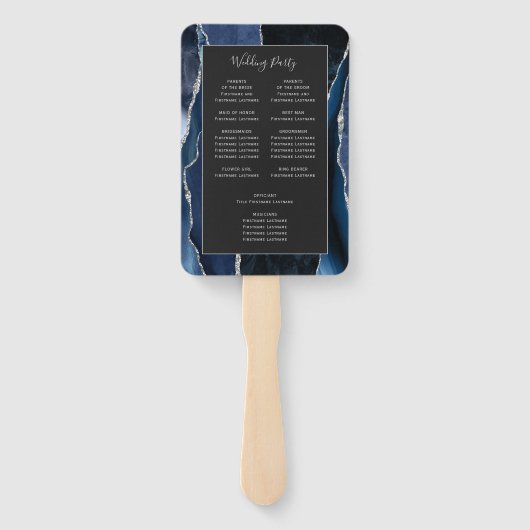 Éventail Programme de mariage noir bleu marine en argent (Dos)