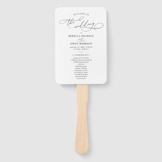 Éventail Programme de mariage noir et blanc classique (Devant)