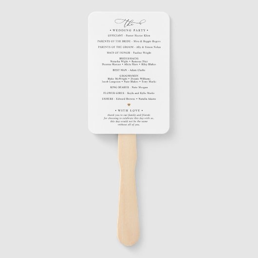 Éventail Programme de mariage noir et blanc classique (Dos)