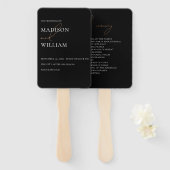 Éventail Programme de mariage noir et blanc simple (Devant et derrière)
