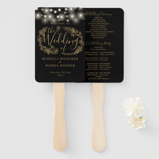 Éventail Programme De Mariage Noir Et Or (Devant et derrière)