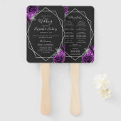 Éventail Programme de mariage noir géométrique argent flora (Devant et derrière)