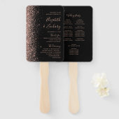 Éventail Programme de mariage noir rose or paillettes (Devant et derrière)
