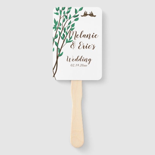 Éventail Programme de mariage Oiseaux d'amour rustiques et  (Devant)