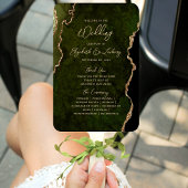 Éventail Programme de mariage Olive Green Gold Agate Script
