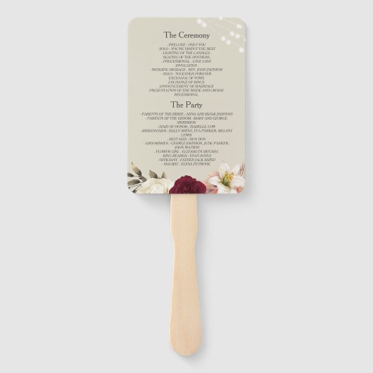 Éventail Programme de mariage orange brûlé Ventilateur manu (Dos)