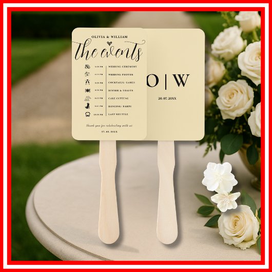 Éventail Programme de Mariage Ordre des Événements Jaune Be