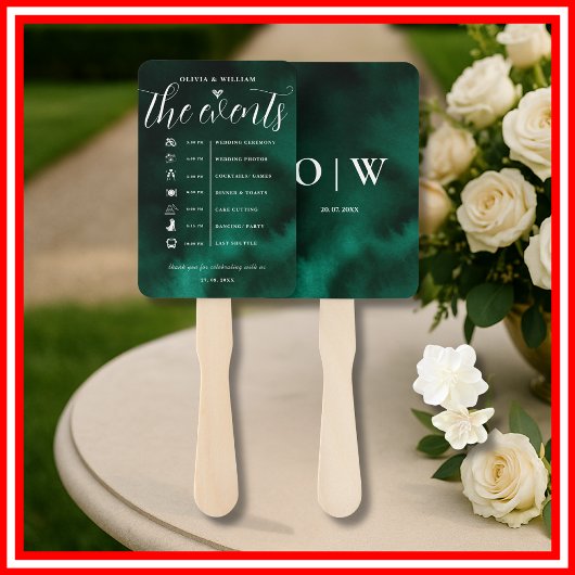 Éventail Programme de mariage Ordre des événements Vert éme