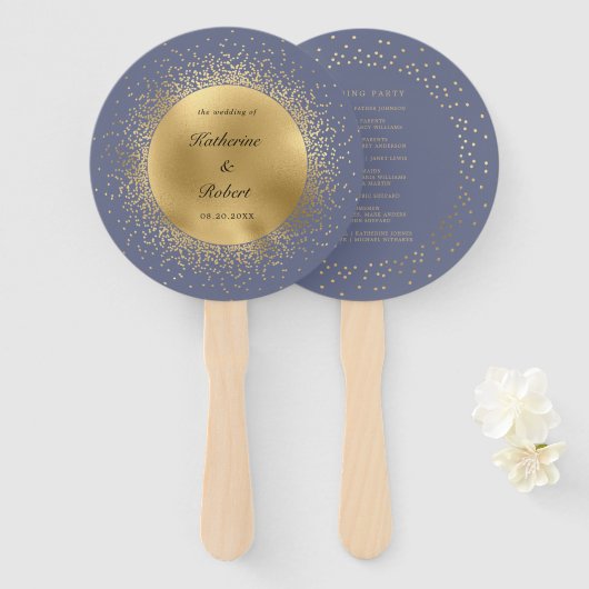 Éventail Programme de mariage Pastel Celestial Gold Moon (Devant et derrière)