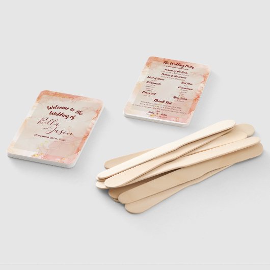 Éventail Programme de mariage Peach Gold Orange Marble Part (Non-assemblé)