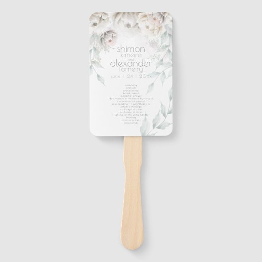 Éventail Programme de mariage | Peonies d'aquarelle d'Albât (Devant)