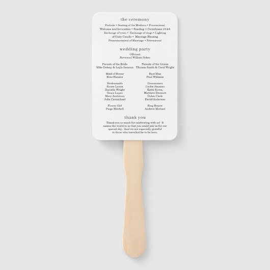 Éventail Programme de mariage photo moderne minimal (Dos)