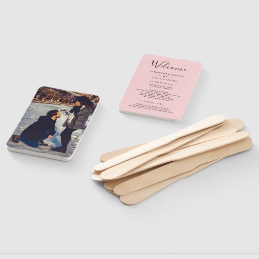 Éventail Programme de mariage photo personnalisé en rose cl (Non-assemblé)