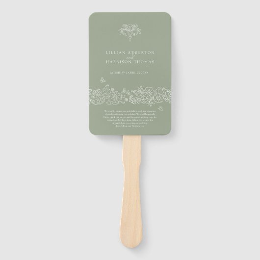 Éventail Programme de mariage pour la fleur blanche verte d (Devant)