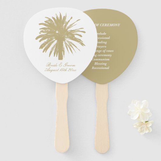 Éventail Programme de mariage pour la plage de palmiers bei (Devant et derrière)
