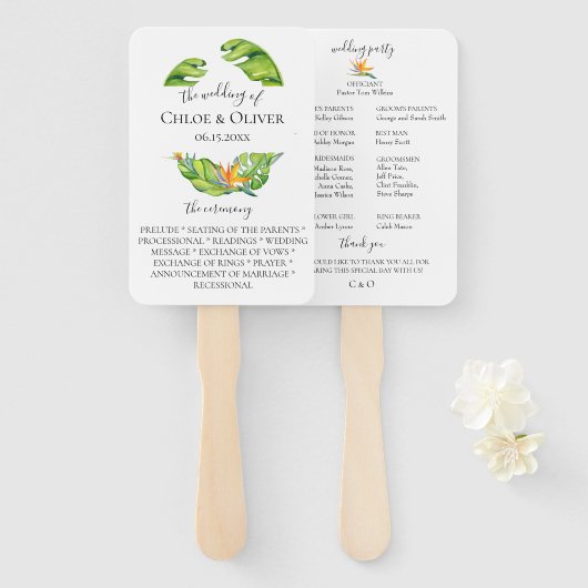 Éventail Programme de mariage pour le feuillage de l'île bo (Devant et derrière)