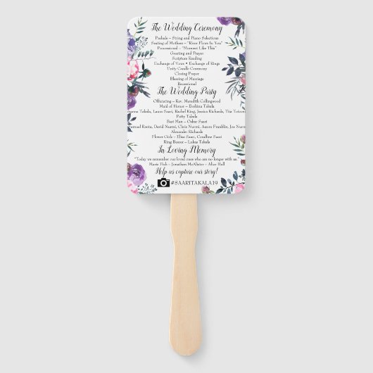 Éventail Programme de mariage pour les fleurs de lavande ro (Dos)