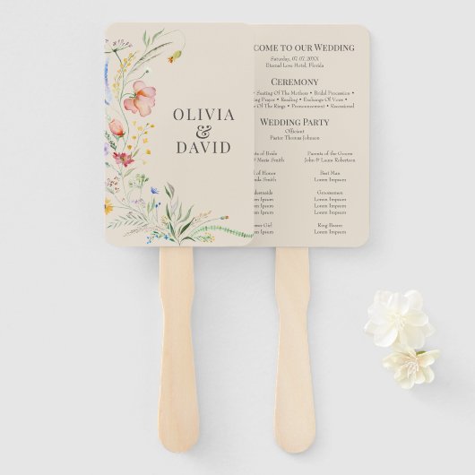 Éventail Programme de mariage Prairie de fleurs sauvages Ta (Devant et derrière)