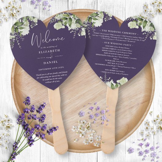 Éventail Programme de mariage Purple Greenery Heart