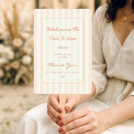 Éventail Programme de mariage rayé pêche minimal vintage 