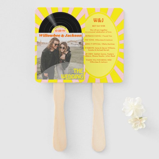 Éventail Programme de mariage rétro disque vinyle festival  (Devant et derrière)