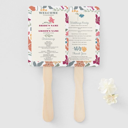 Éventail Programme de mariage rétro floral Boho Chic milieu (Devant et derrière)