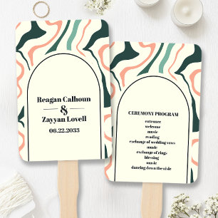 Éventail Programme de mariage rétro vert menthe et rose à a