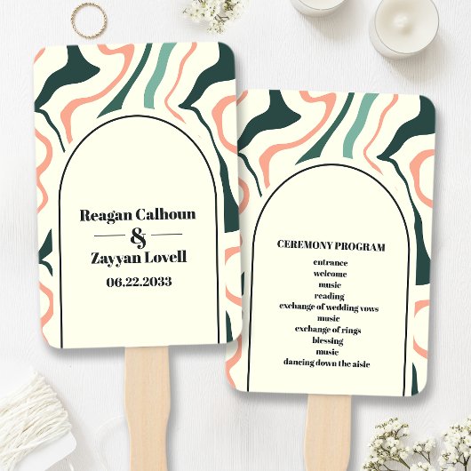 Éventail Programme de mariage rétro vert menthe et rose à a