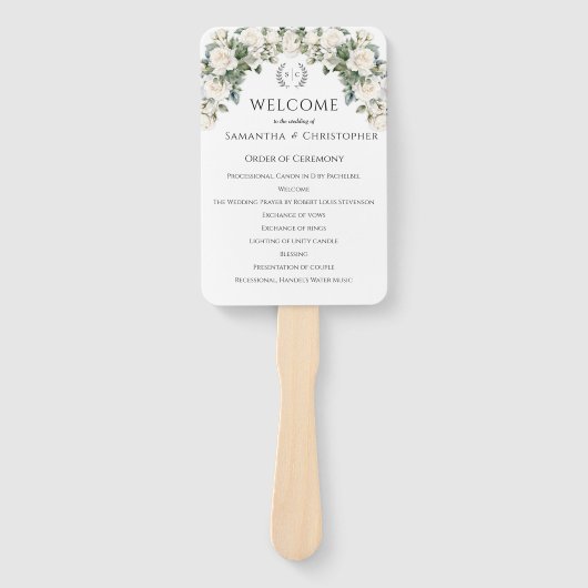 Éventail Programme de mariage romantique Rose de jardin (Devant)