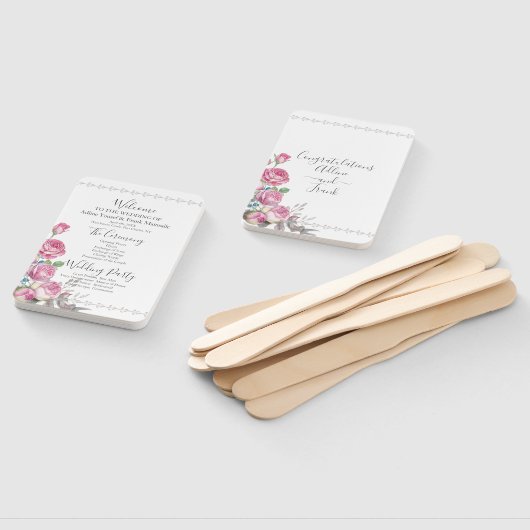 Éventail Programme de mariage rose aquarelle (Non-assemblé)