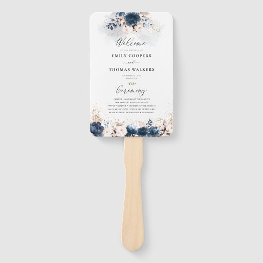 Éventail Programme de mariage Rose bleu et poussiéreux de l (Devant)